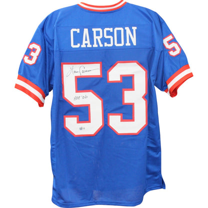 Harry Carson Autographed Blue Custom Jersey (HOF 06 Inscription)