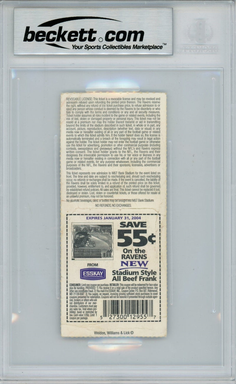 Ray Lewis Autographed Baltimore Ravens Ticket Stub (11/2/03) BAS Slabbed