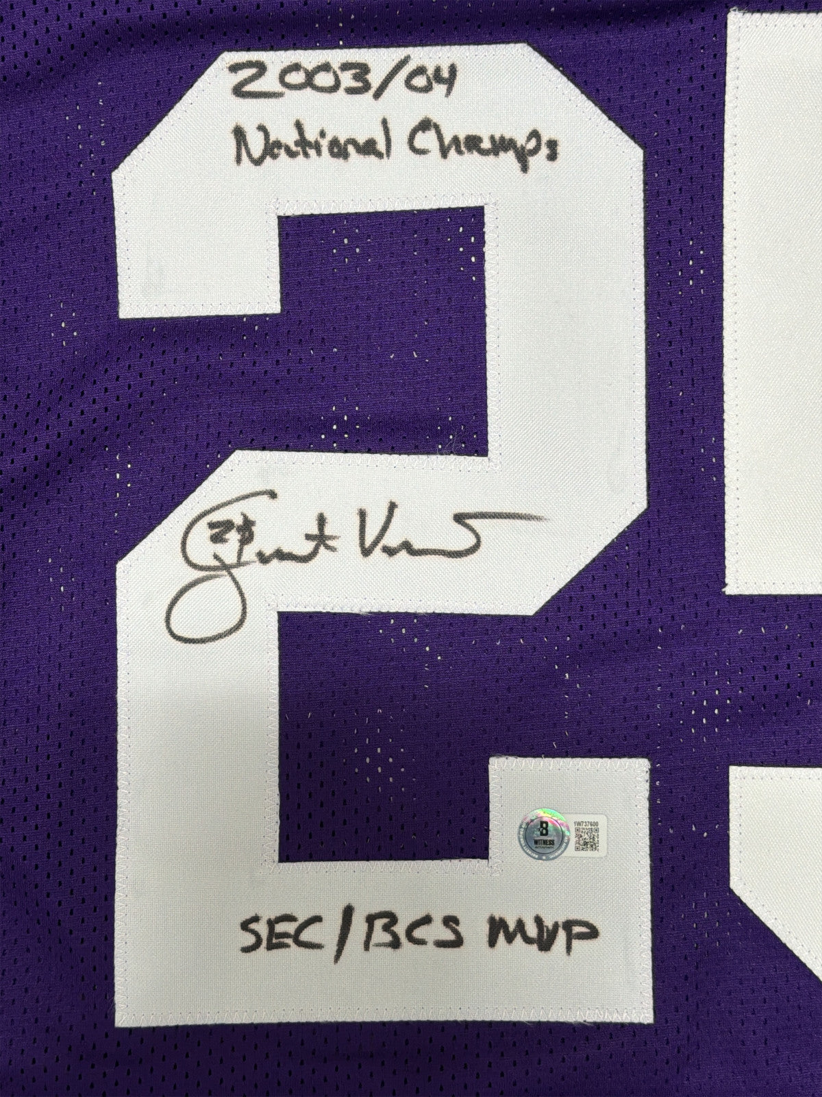 Justin Vincent Autographed LSU Tigers Custom Jersey with Inscriptions