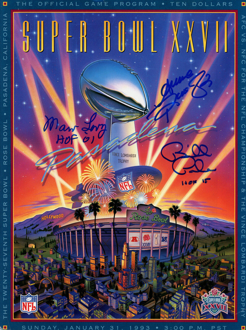 Marv Levy, Bill Polian & Andre Reed Signed Super Bowl XXVII Program (JSA)