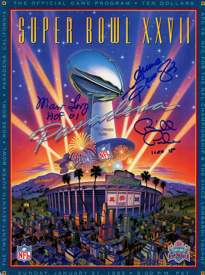 Marv Levy, Bill Polian & Andre Reed Signed Super Bowl XXVII Program (JSA)