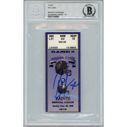 Ray Lewis Signed Baltimore Ravens Ticket Stub (Sept 29, 1996) - BAS Slabbed