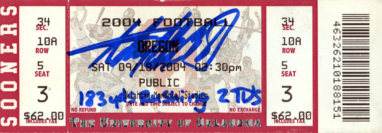 Adrian Peterson Signed Oklahoma Sooners Ticket Stub (9/18/04) Inscribed