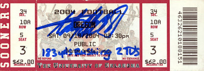 Adrian Peterson Signed Oklahoma Sooners Ticket Stub (9/18/04) Inscribed