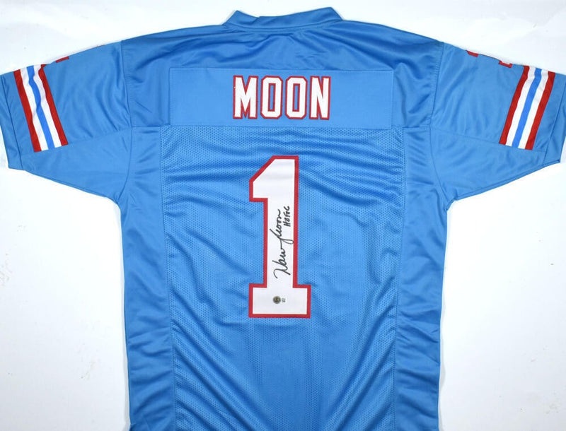 Warren Moon Autographed Blue Custom Jersey (HOF Inscription)