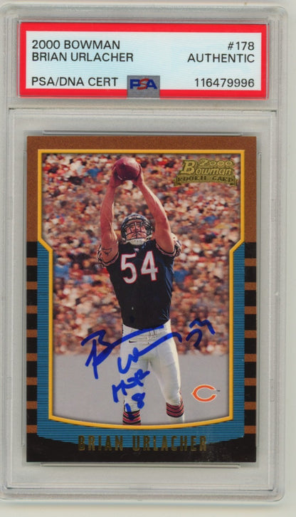 Brian Urlacher Signed 2000 Bowman Rookie Card #178 HOF 18 PSA