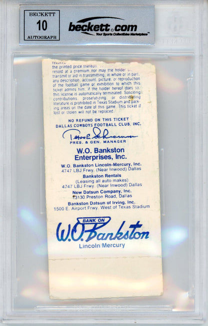 Tony Dorsett Autographed 1981 Ticket Stub vs Oilers Beckett Slab
