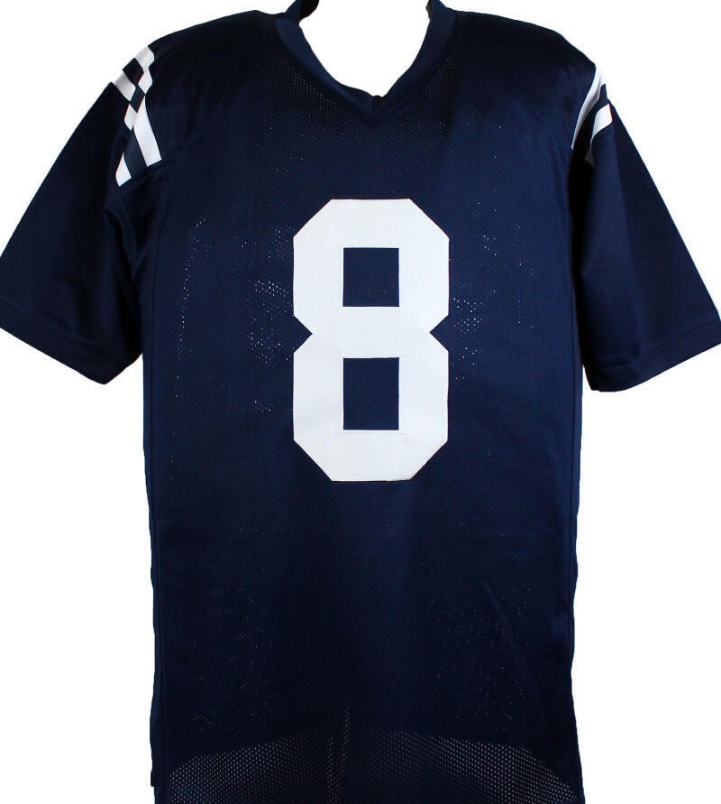 Elijah Moore Autographed Dark Blue College Style Jersey