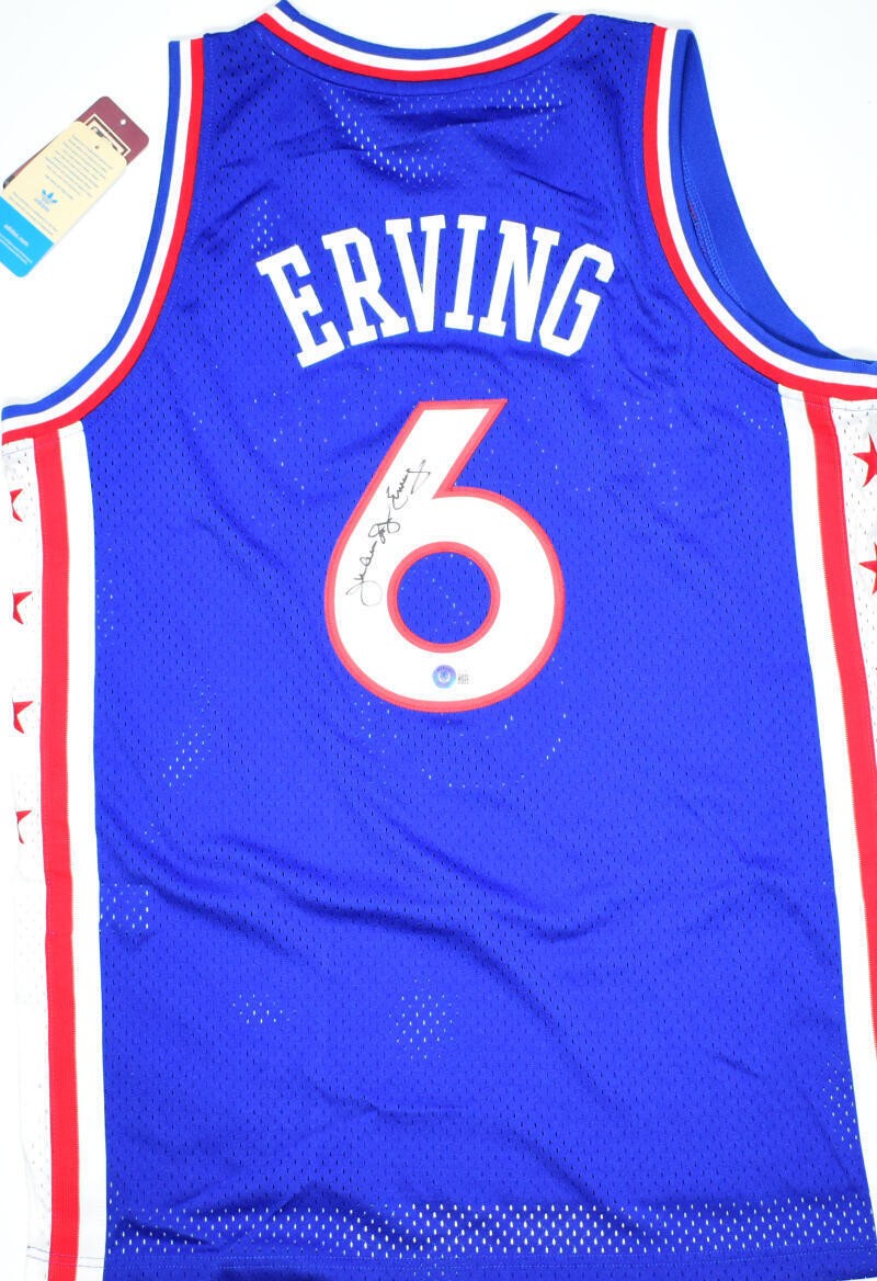 Julius Erving Signed Philadelphia 76ers Blue Adidas Swingman Jersey