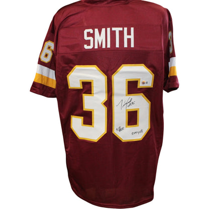 Timmy Smith Autographed Red Pro Style Jersey (204 Yds SB XXII Inscription)