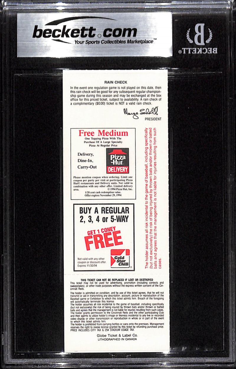 Deion Sanders Signed Cincinnati Reds Slabbed Ticket Stub Beckett Grade 7
