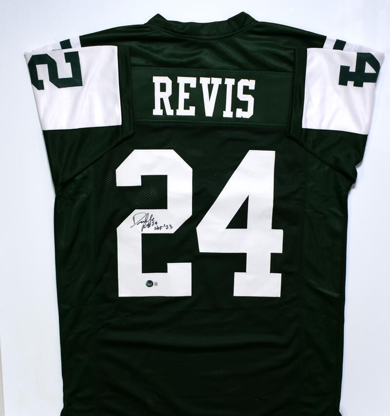 Darrelle Revis Signed New York Jets Green Custom Jersey HOF Inscribed