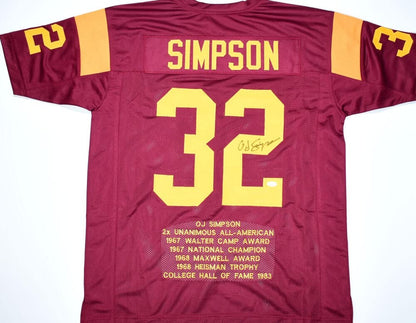 O.J. Simpson Autographed Maroon Custom College Jersey
