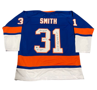 Billy Smith Signed New York Islanders Custom Jersey (3 Inscriptions)