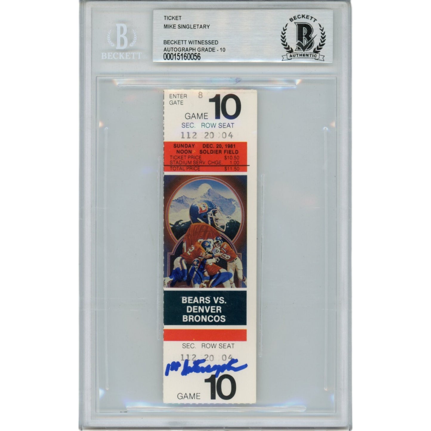 Mike Singletary Signed Chicago Bears Ticket Stub "1st Int" BAS Slabbed