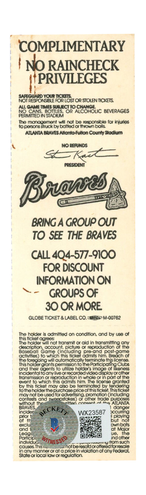 Deion Sanders Signed Atlanta Braves Full Ticket 5/4/1991 vs Cubs (BAS)