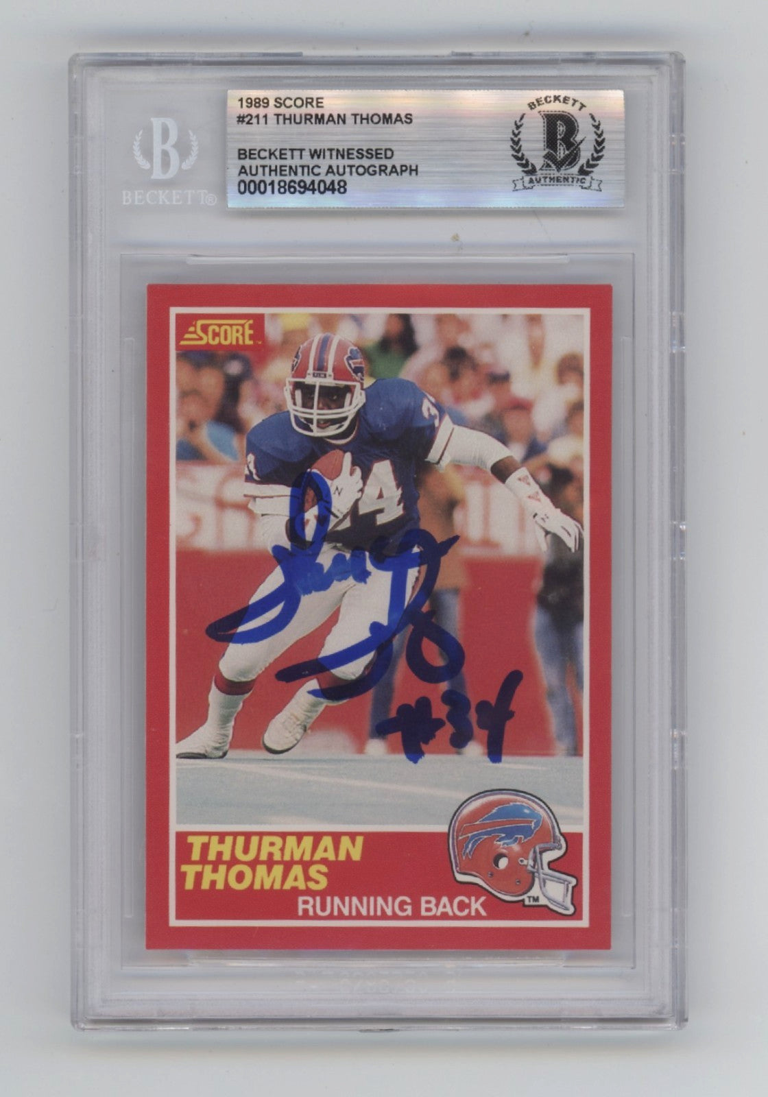 Thurman Thomas Signed 1989 Score Rookie Card #211 (BGS Authenticated)