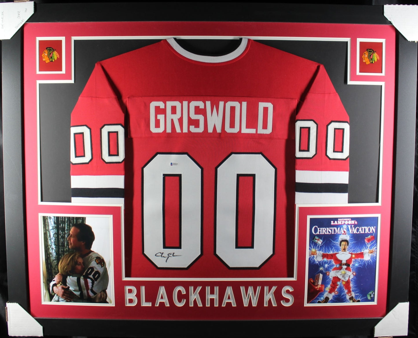 Chevy Chase Signed Chicago Blackhawks Framed Pro Style Jersey