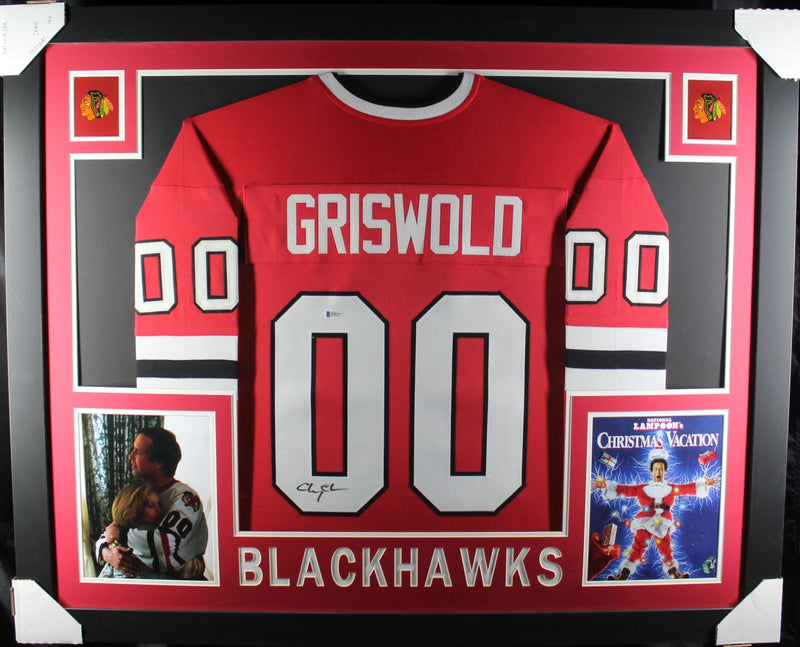 Chevy Chase Signed Chicago Blackhawks Framed Pro Style Jersey