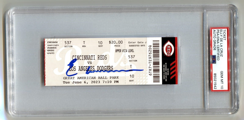 Elly De La Cruz Signed MLB Debut Game Ticket 6/6/2023 PSA 10 Auto