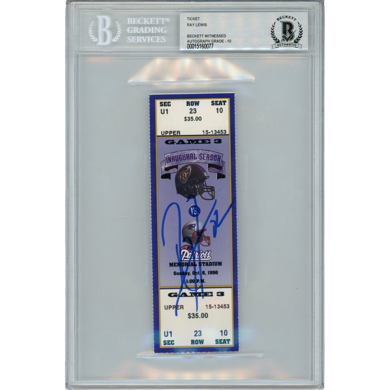 Ray Lewis Signed Baltimore Ravens 10/06/96 Full Ticket Stub Beckett BAS