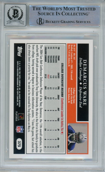 Demarcus Ware Signed Dallas Cowboys 2005 Topps #375 Card Beckett Auto 10
