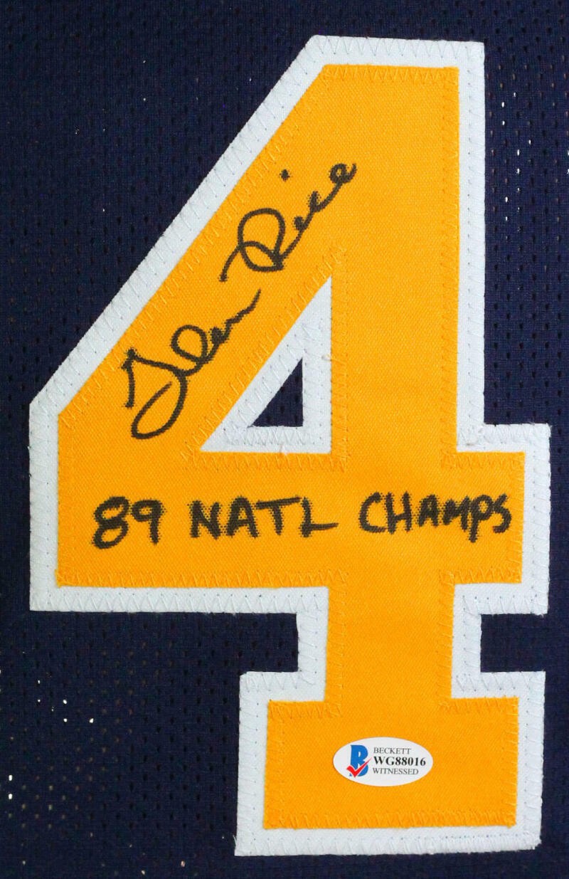 Glen Rice Autographed Blue Custom Jersey - 89 National Champs Inscription