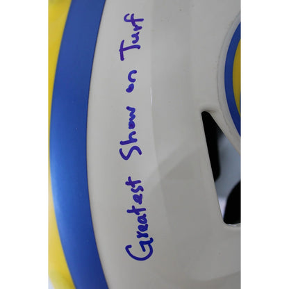 Kurt Warner, Torry Holt, Marshall Faulk, & Isaac Bruce Signed Rams Retro Helmet