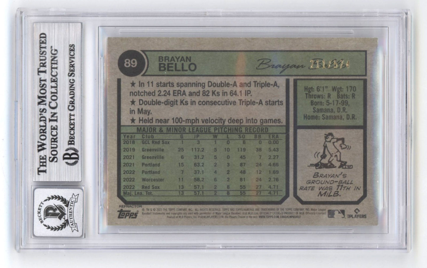 Brayan Bello Signed 2023 Topps Heritage Chrome Silver Refractor RC BGS 10