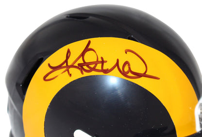 Kurt Warner Signed Los Angeles Rams Throwback Speed Mini Helmet BAS COA