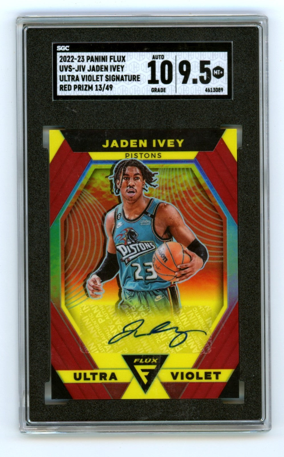 Jaden Ivey Signed 2022-23 Panini Flux Ultra Violet Red Prizm /49 SGC 9.5