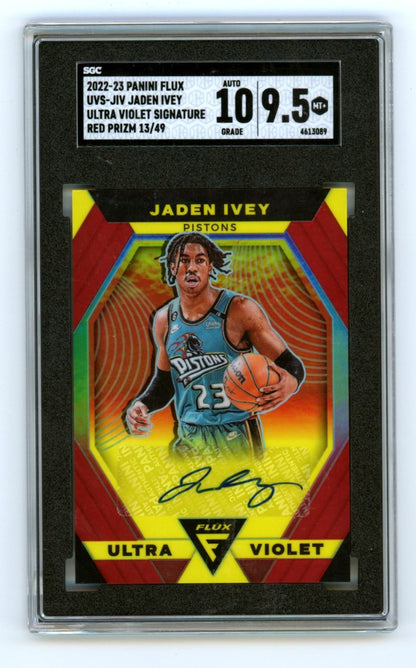 Jaden Ivey Signed 2022-23 Panini Flux Ultra Violet Red Prizm /49 SGC 9.5