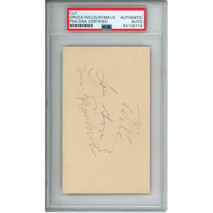 Lou Rymkus, Lou Groza & Bill Willis Signed Cleveland Browns 3x5 PSA Cut