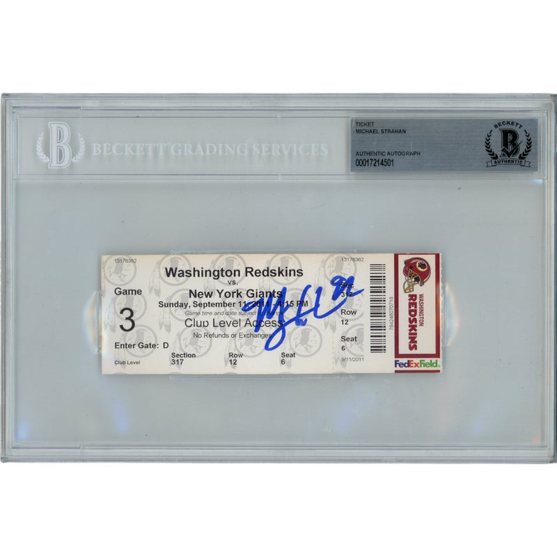 Michael Strahan Autographed New York Giants Ticket Stub (Beckett Slabbed)