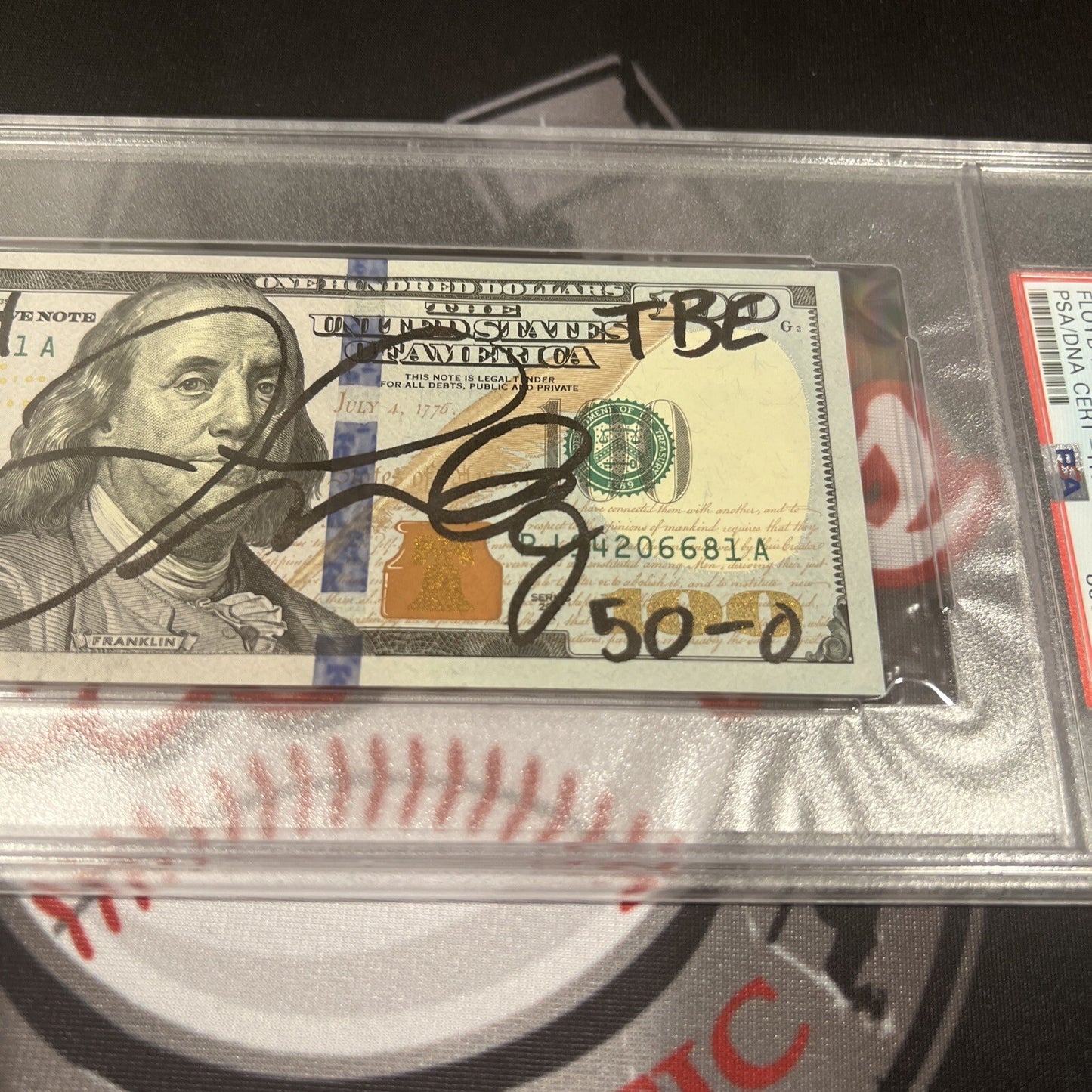 Floyd Mayweather Jr. Signed $100 Bill with Inscriptions PSA Auth