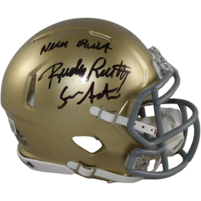 Sean Astin & Rudy Ruettiger Signed Notre Dame Mini Helmet