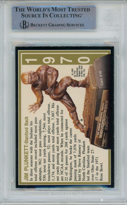 Jim Plunkett Signed Stanford Cardinal 1991 Heisman Card - Beckett Slab