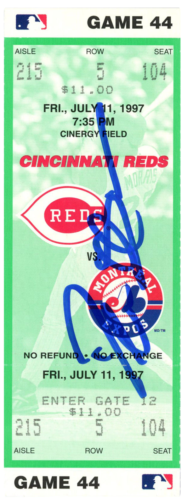 Deion Sanders Signed Cincinnati Reds Ticket Stub 7/11/1997 BAS