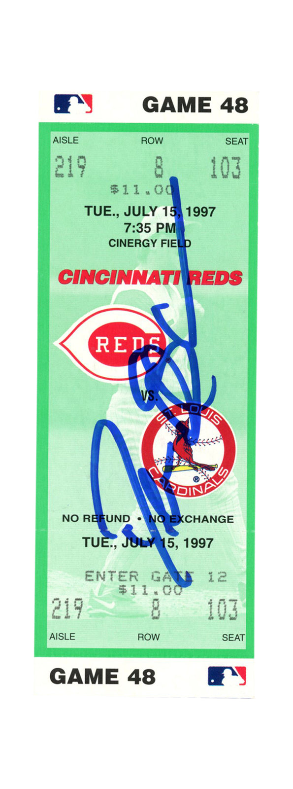 Deion Sanders Signed Cincinnati Reds Ticket Stub 7/15/1997 BAS