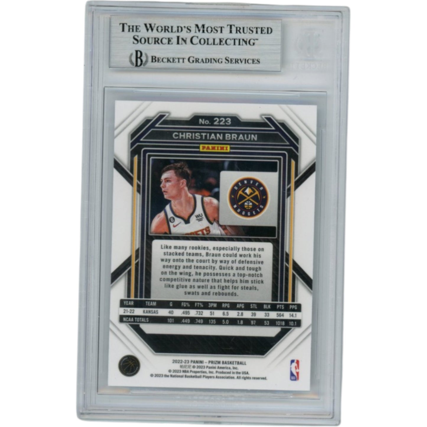 Christian Braun Autographed 2022 Prizm #223 Slabbed Trading Card
