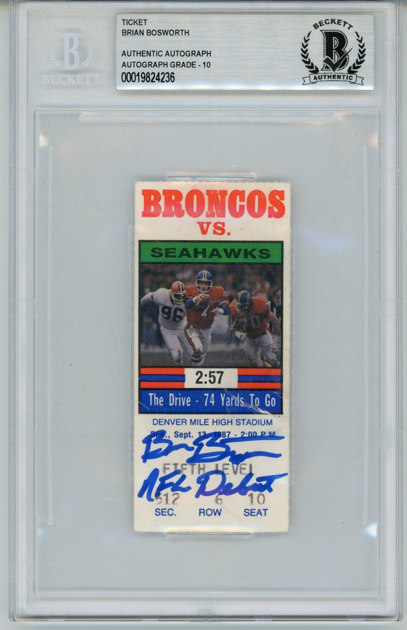 Brian Bosworth Signed Seattle Seahawks NFL Debut Ticket (1987)