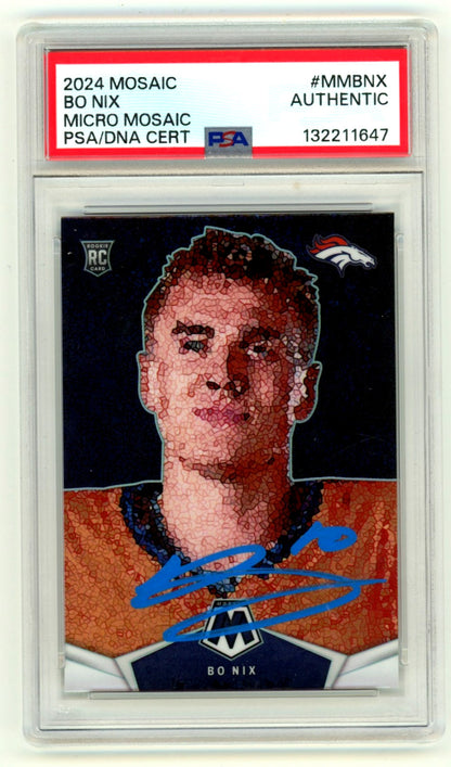 Bo Nix Autographed 2024 Panini Mosaic Micro Mosaic Case Hit RC PSA Auto
