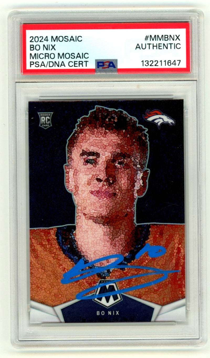 Bo Nix Autographed 2024 Panini Mosaic Micro Mosaic Case Hit RC PSA Auto