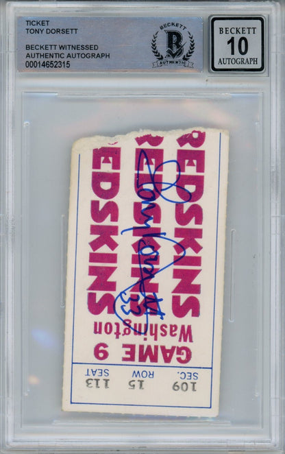 Tony Dorsett Signed 1981 Dallas Cowboys vs. Redskins Ticket Stub Beckett
