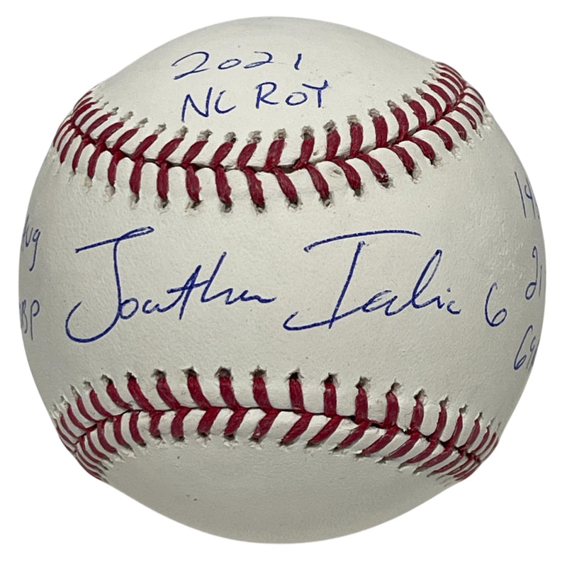 Jonathan India Signed MLB Baseball w/ 2021 NL ROY Stats PSA