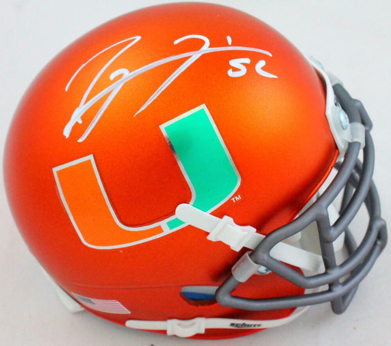 Ray Lewis Autographed Miami Hurricanes Orange Mini Helmet