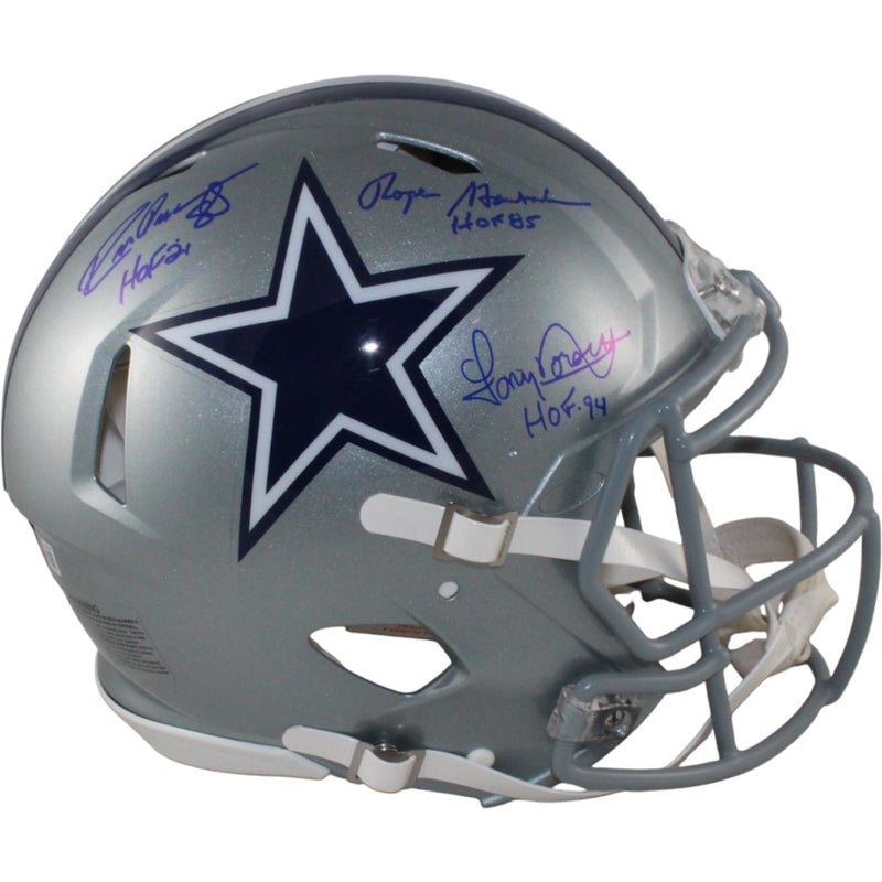 Roger Staubach, Tony Dorsett & Drew Pearson Signed Dallas Cowboys Authentic Helmet