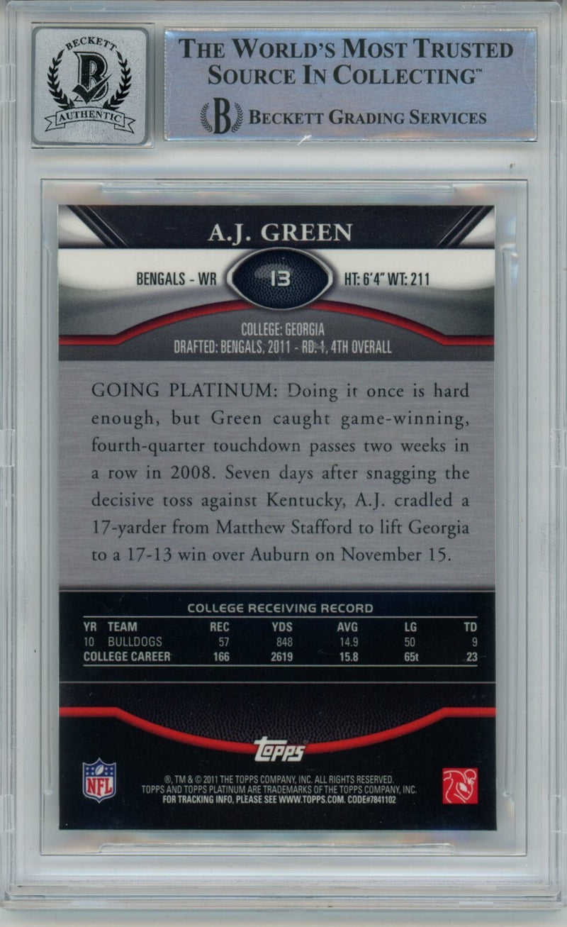 AJ Green Signed Cincinnati Bengals 2011 Topps Platinum Card BAS Auto 10