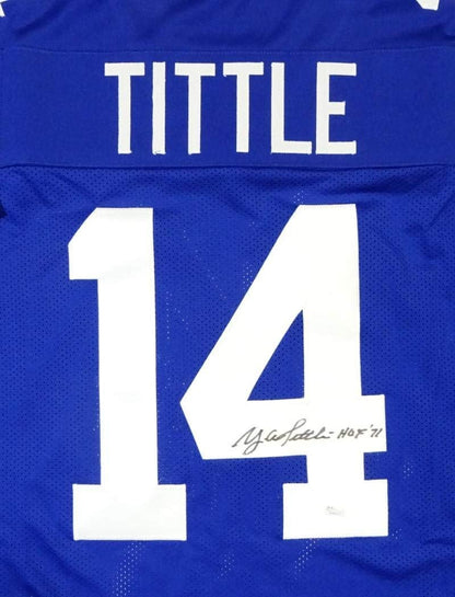 Y.A. Tittle Autographed Blue Custom Football Jersey