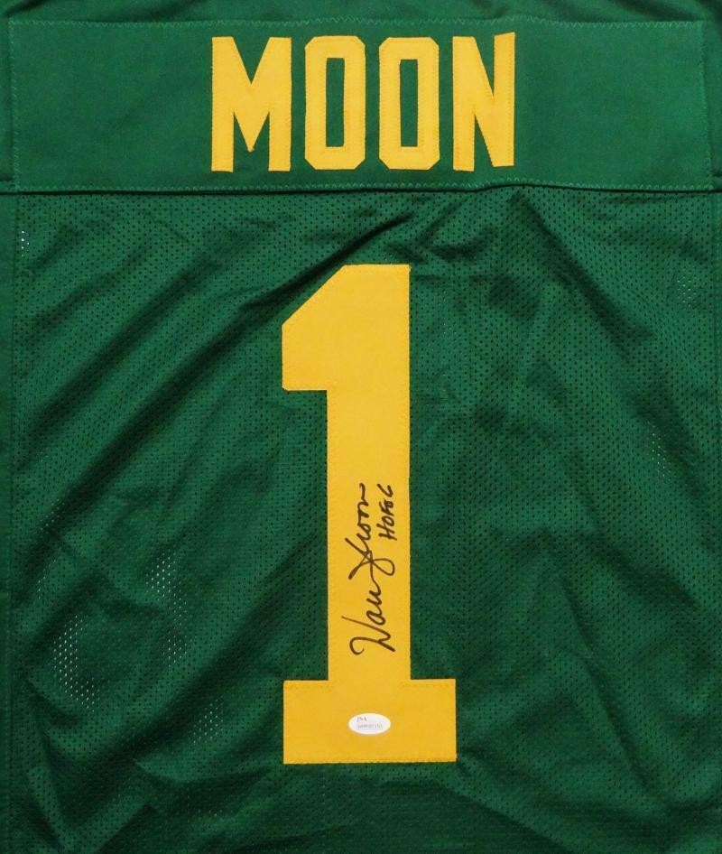Warren Moon Autographed Green Custom Football Jersey with HOF Inscription